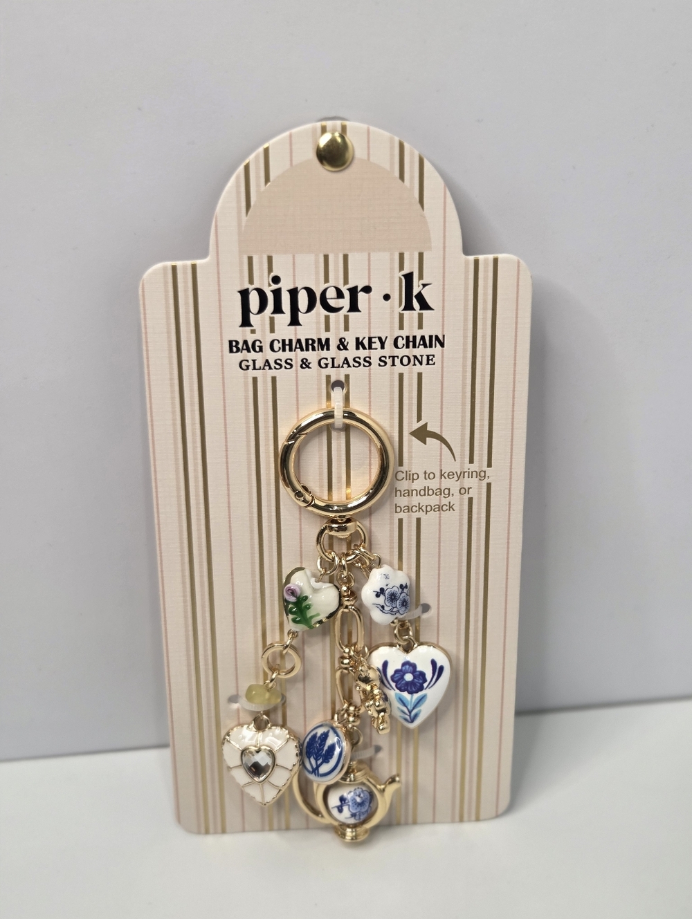 🤍▪️piper k▪️ UK Gold and White Teapot  Glass/Glass Stones  Floral Bag Charm - Picture 5 of 9